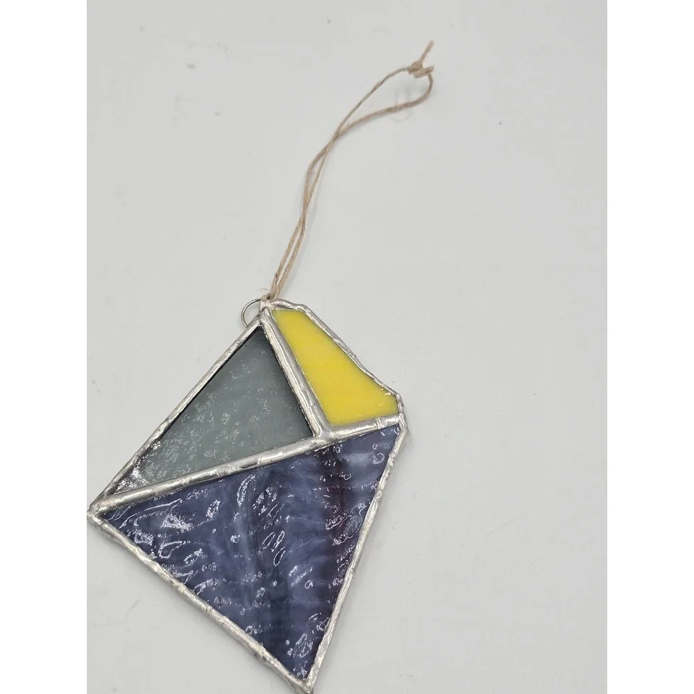 Handmade Stained Glass Geometric Suncatcher Ornament Purple Yellow Grey Abstract